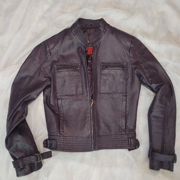 Vintage 1990s/Y2K Deep Purple Leather Jacket - Size Small - Picture 1 of 6